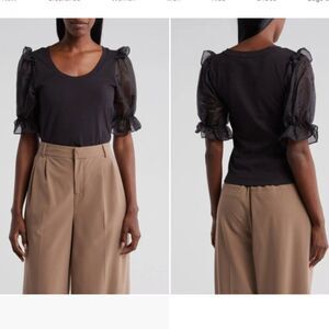 NWT French Connection Organza Puff Sleeve T-Shirt (S) Rosana
